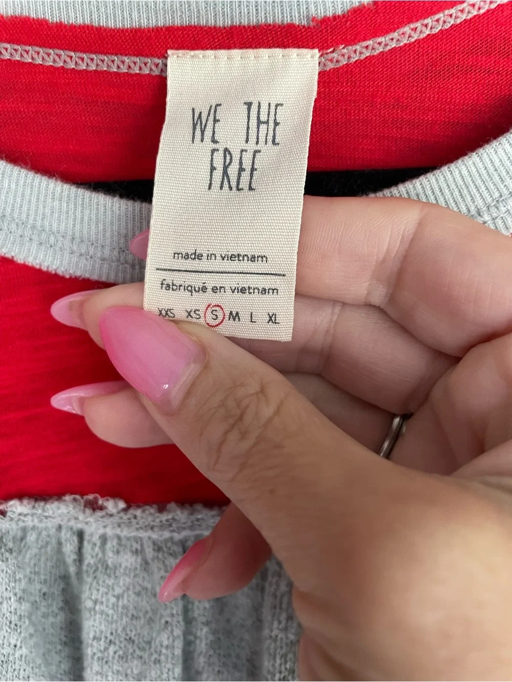 Free People We The Free Red and Gray Ribbed Knit Top Boho Shirt